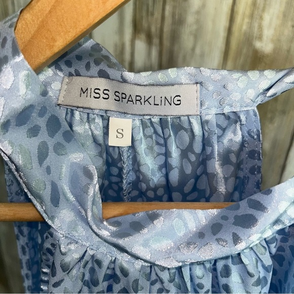 Miss Sparkling Blue High Neck Sleeveless Blouse - Picture 4 of 4